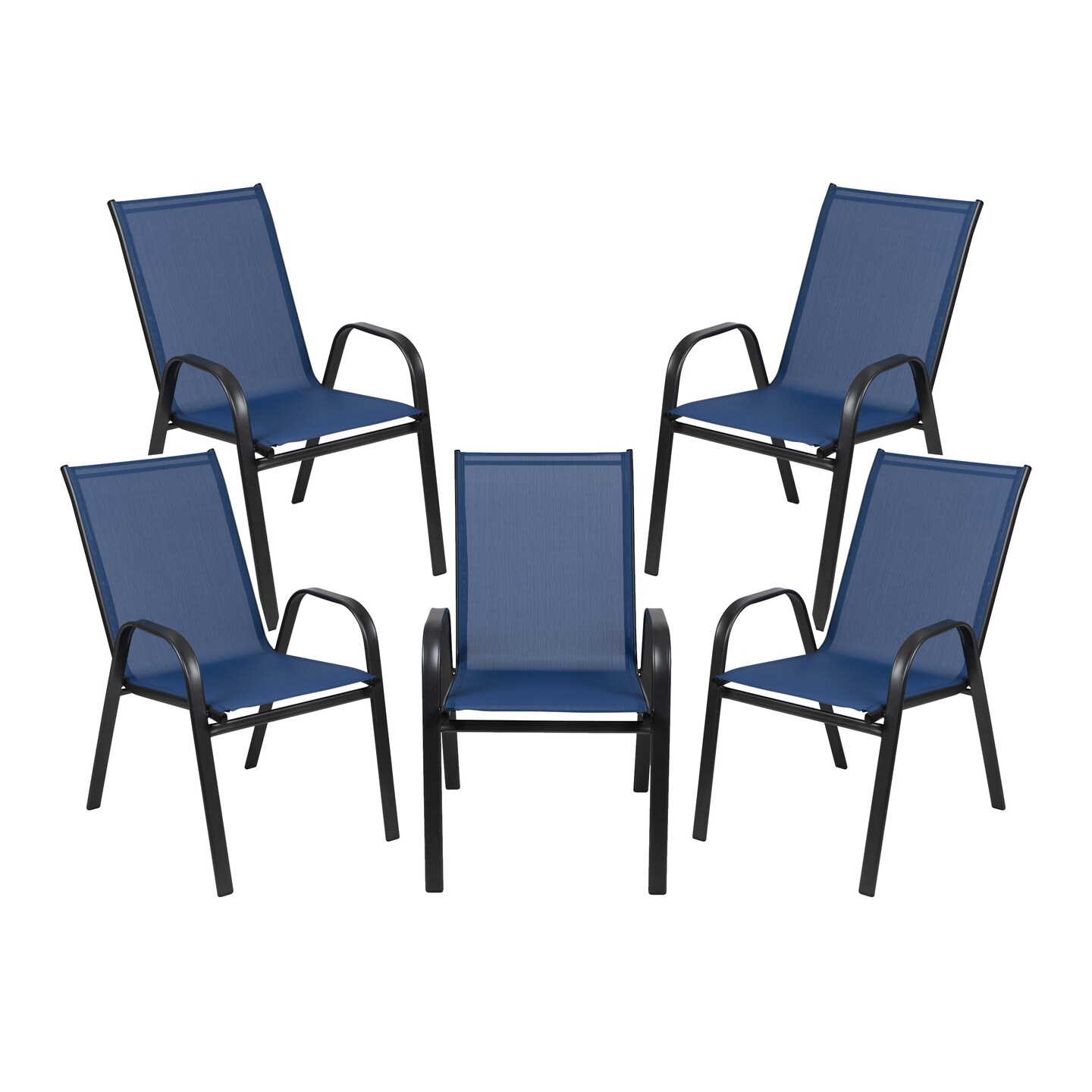 Emma and Oliver 5 Pack. Outdoor Stack Chair with Flex Comfort Material and Metal Frame