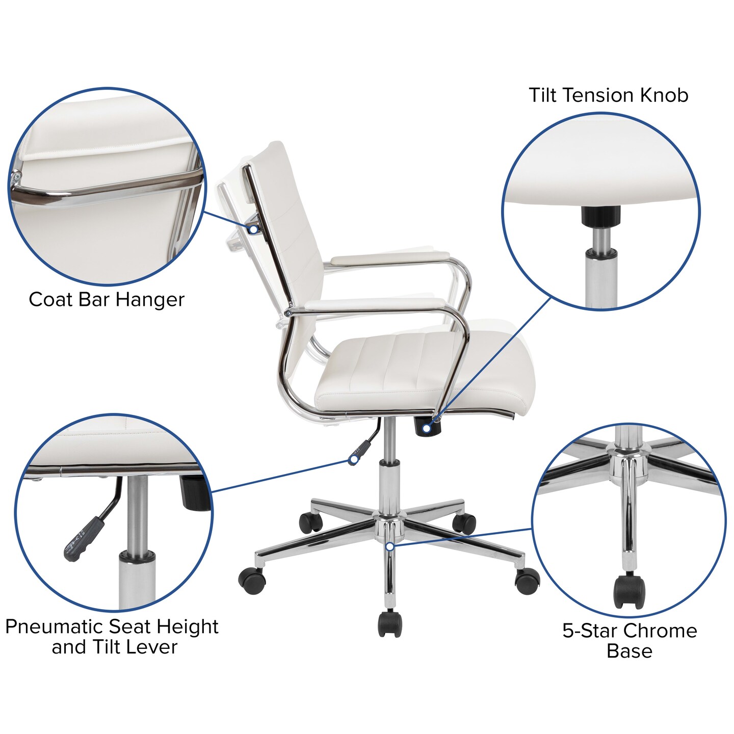 Merrick Lane Stockholm Mid Back Home Office Chair With Pneumatic Seat Height Adjustment And 360&#xB0; Swivel