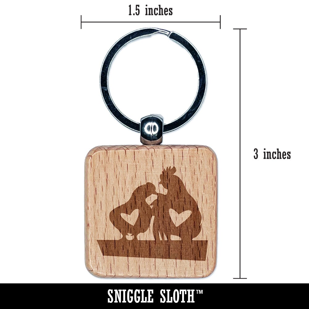 Chicken and Rooster Friends with Hearts Engraved Wood Square