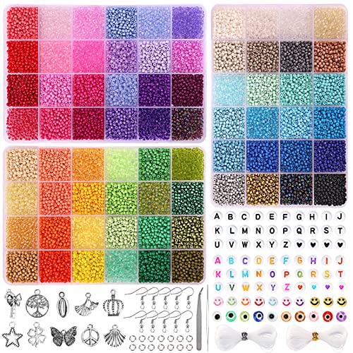 QUEFE Craft Beads Kit 21440pcs 3mm Glass Seed Beads and 960pcs Letter Beads  for Friendship Bracelets Jewelry Making Necklaces and Key Chains with 2