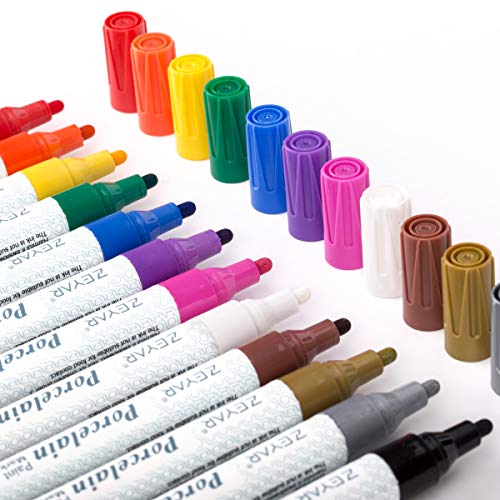 12 colors Acrylic Paint Pens for Porcelain, Professional Ceramic painting, Water-based, Medium Point, Water and Fade Resistant, DIY on Mugs and other Ceramics for Permanent Collection