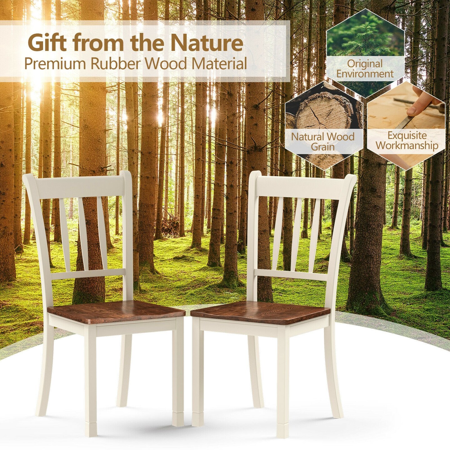 2 Pieces Solid Whitesburg Spindle Back Wood Dining Chairs