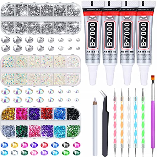 B7000 Jewelry Glue with Rhinestones for Crafts, 4500Pcs Rhinestones with  Gems Adhesive for Shoes Cloth Fabric with Picker pencil for Crafting  Diamond