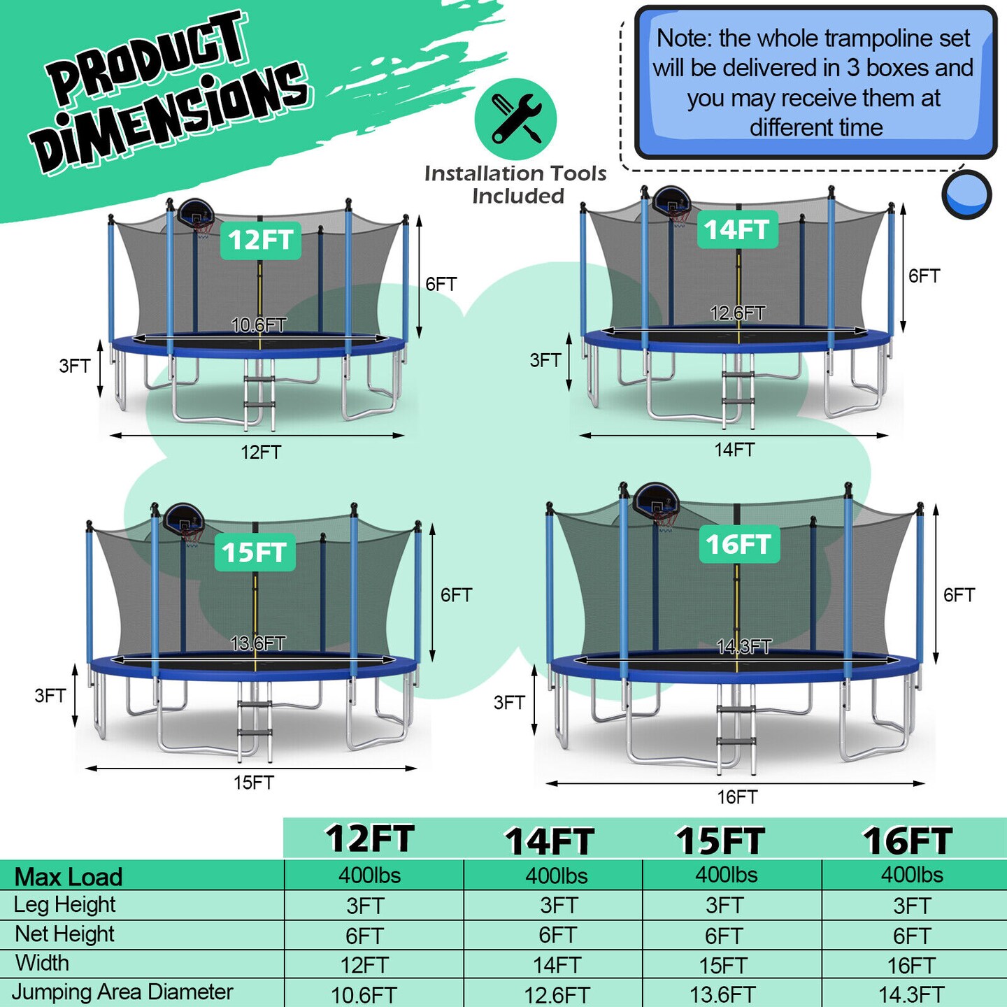 Outdoor Recreational Trampoline with Ladder and Enclosure Net