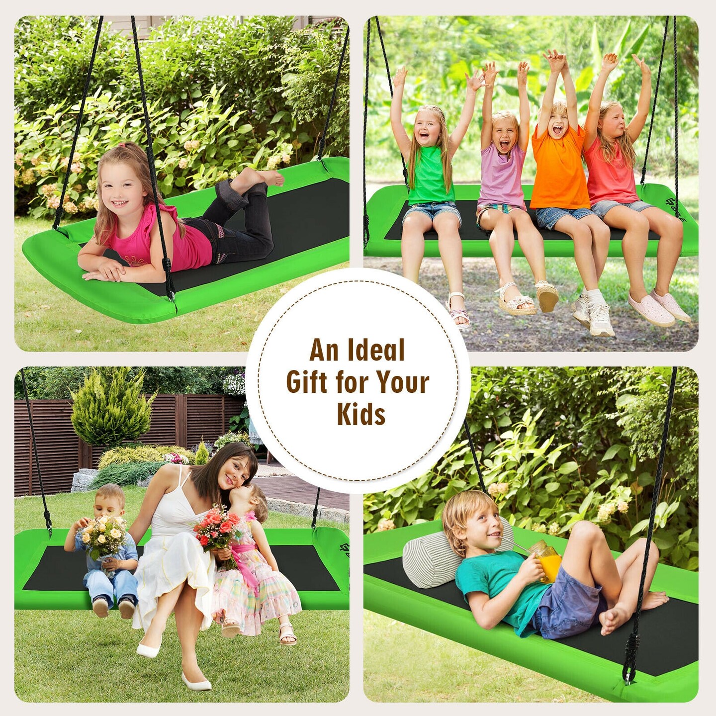 60 Inches Platform Tree Swing Outdoor with  2 Hanging Straps