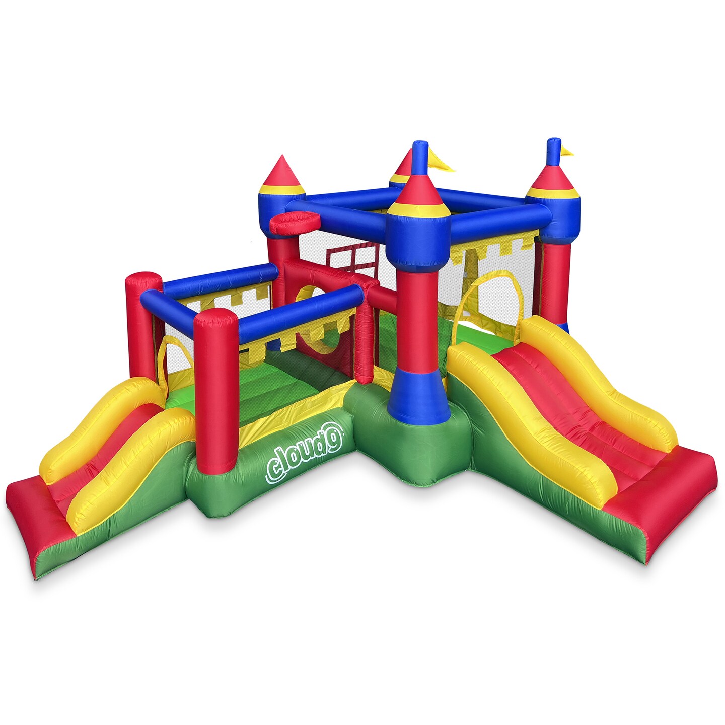 Cloud 9 Inflatable Castle Bounce House with Blower, Bouncer for Kids with Two Slides and Jumping Areas