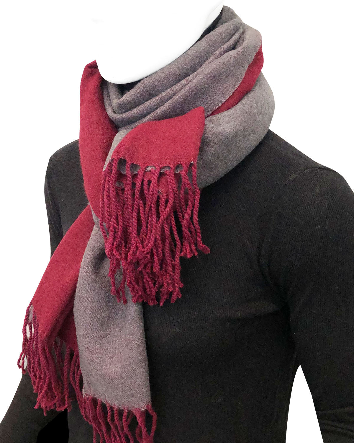 Wrapables Soft Cashmere Feeling Wool Blend Scarf, Large Two-Tone Winter Scarf Wrap Shawl, Wine / Gray