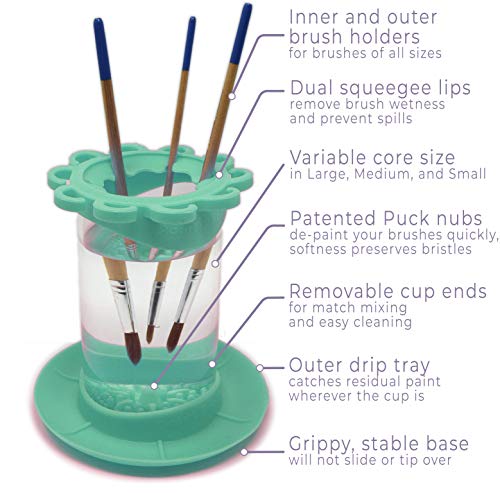 Paint Brush Cleaner Rinse Cup (All-in-One) Fine Art, Studio, Classroom, Brushes Holder & Silicone Cleaning System for Acrylic, Watercolor, and  Water-Based Mediums (Mug, Green)