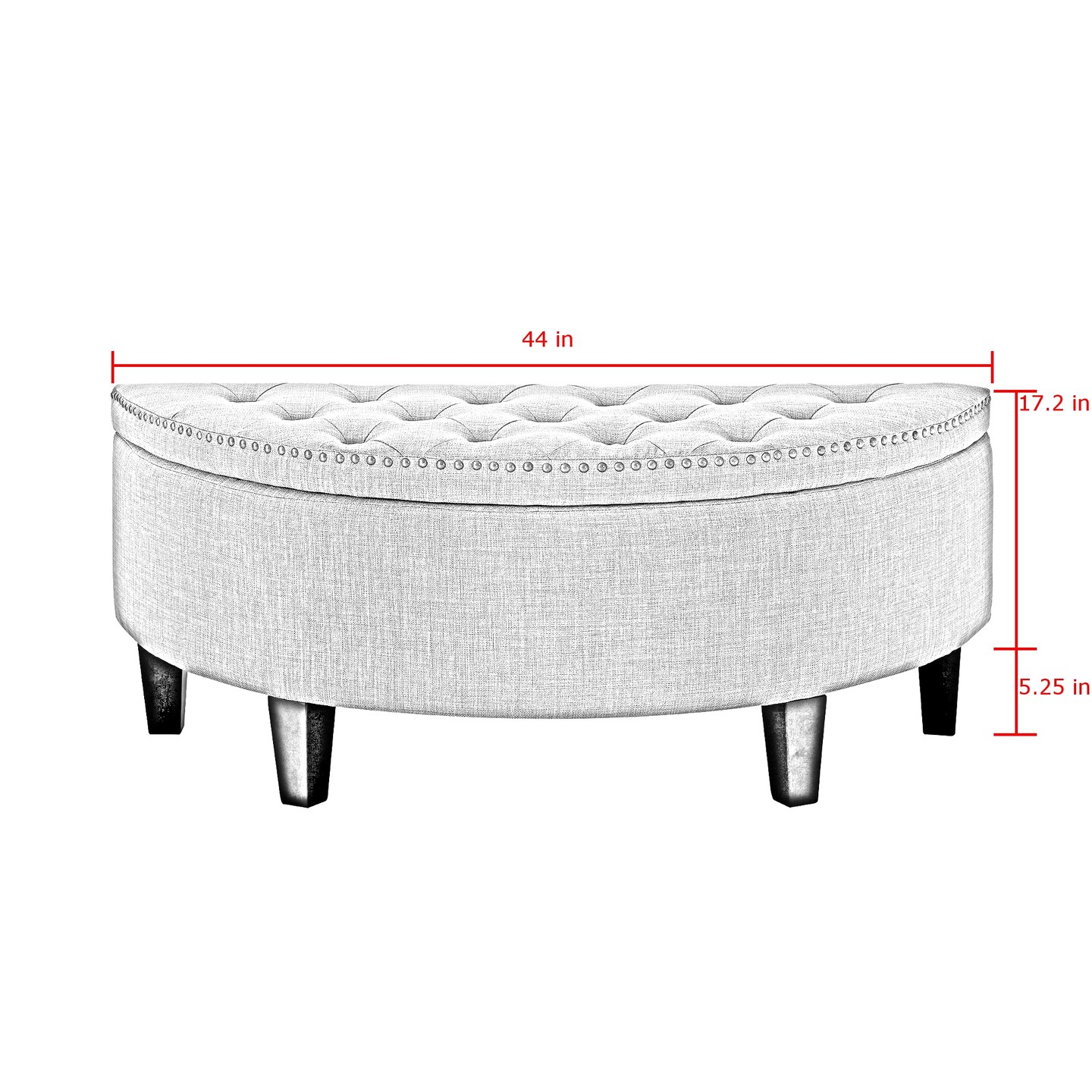 Tabitha Linen/Velvet Button Tufted Gold Nailhead Trim Half Moon Storage Ottoman