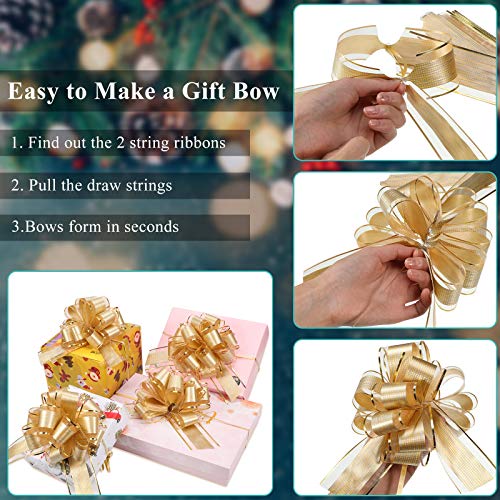 WILLBOND 20 Pieces Pull Bow Gift Wrapping Pull Bow Ribbon Pull Bows for Christmas Wedding Baskets Valentine&#x27;s Day Bows Multicolor Ribbon Bow for Gift Wrapping (Gold, 6 Inch)