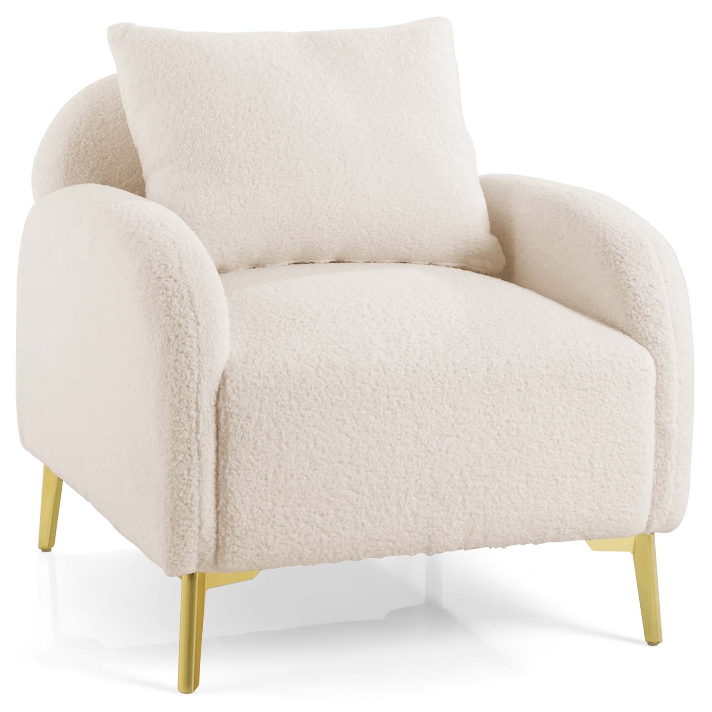 Costway Modern Upholstered Accent Chair Teddy Club Single Sofa Armchair with Pillow White