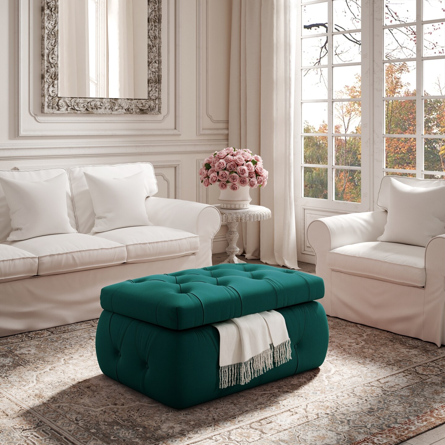 Jahlil Linen/Velvet Storage Ottoman