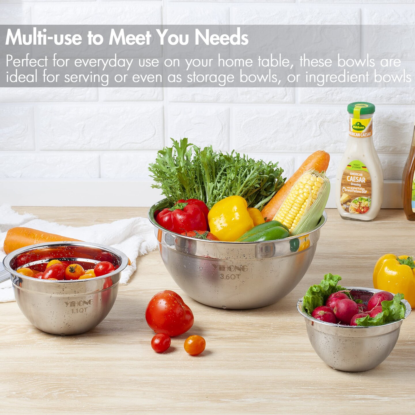 7 Pieces Mixing Bowls with Lids for Kitchen, Stainless Steel Mixing Bowls Set Ideal for Baking, Prepping, Cooking and Serving Food, Nesting Metal Mixing Bowls for Space Saving Storage