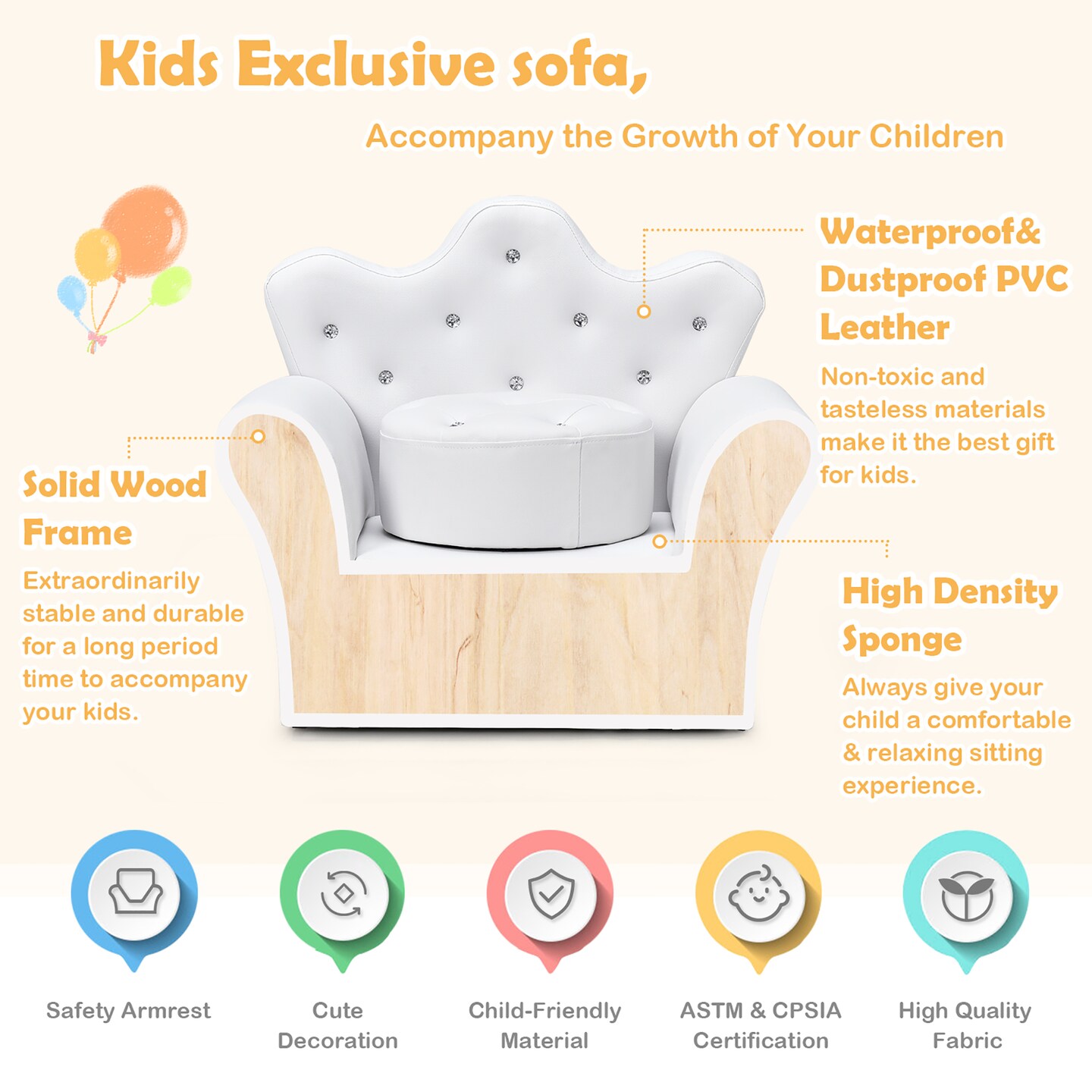 Costway Kids Sofa Toddler Couch Princess Armchair Children Gift w/ Ottoman