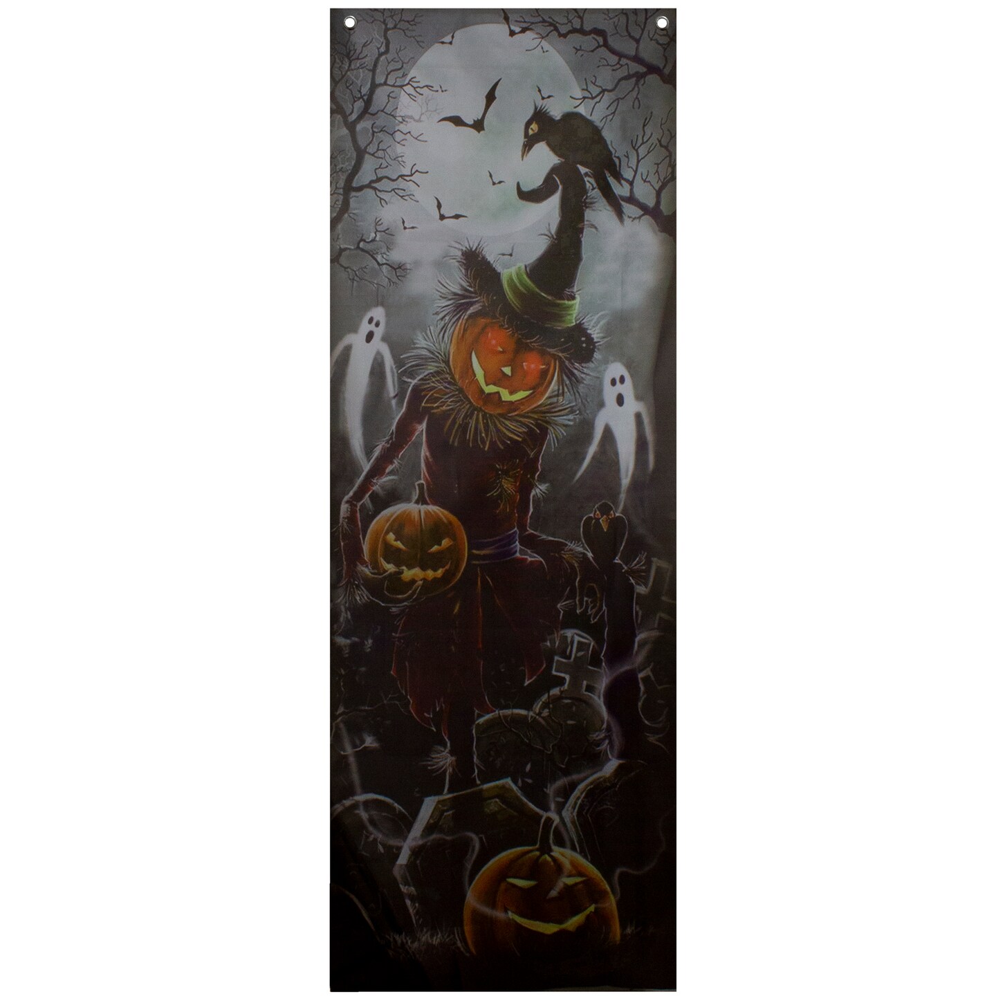 Northlight Jack O&#x27; Lantern in Graveyard Halloween Door Decoration - 70.75&#x22;