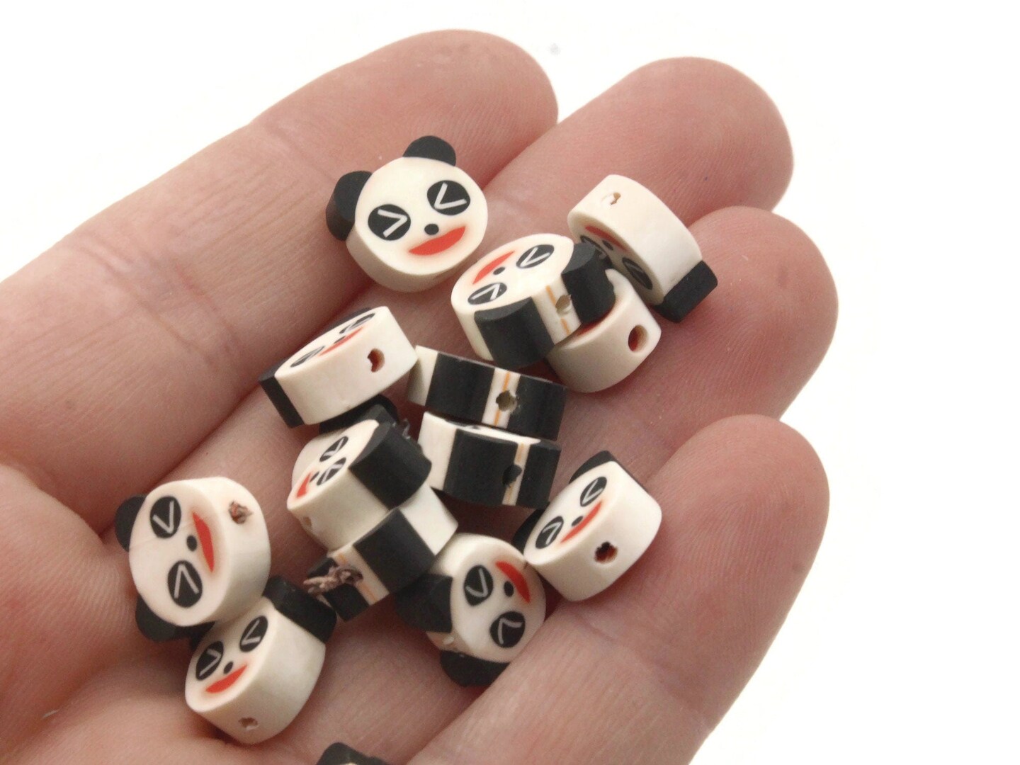 20 Black and White Panda Bear Head Miniature Animal Polymer Clay Beads