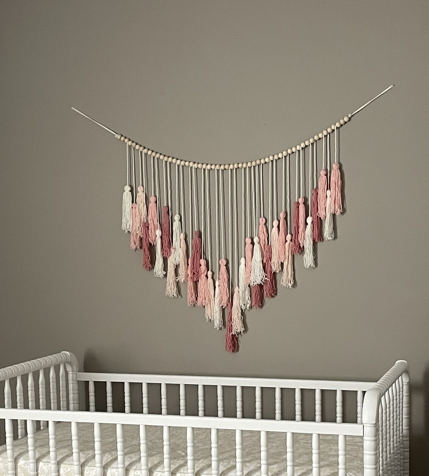 Blush Pink Macrame Wall Hanging Boho Decor Blush Pink Room Decor Tassel Garland Wall Decor with Wood Beads for Bedroom Living Room Nursery Decor