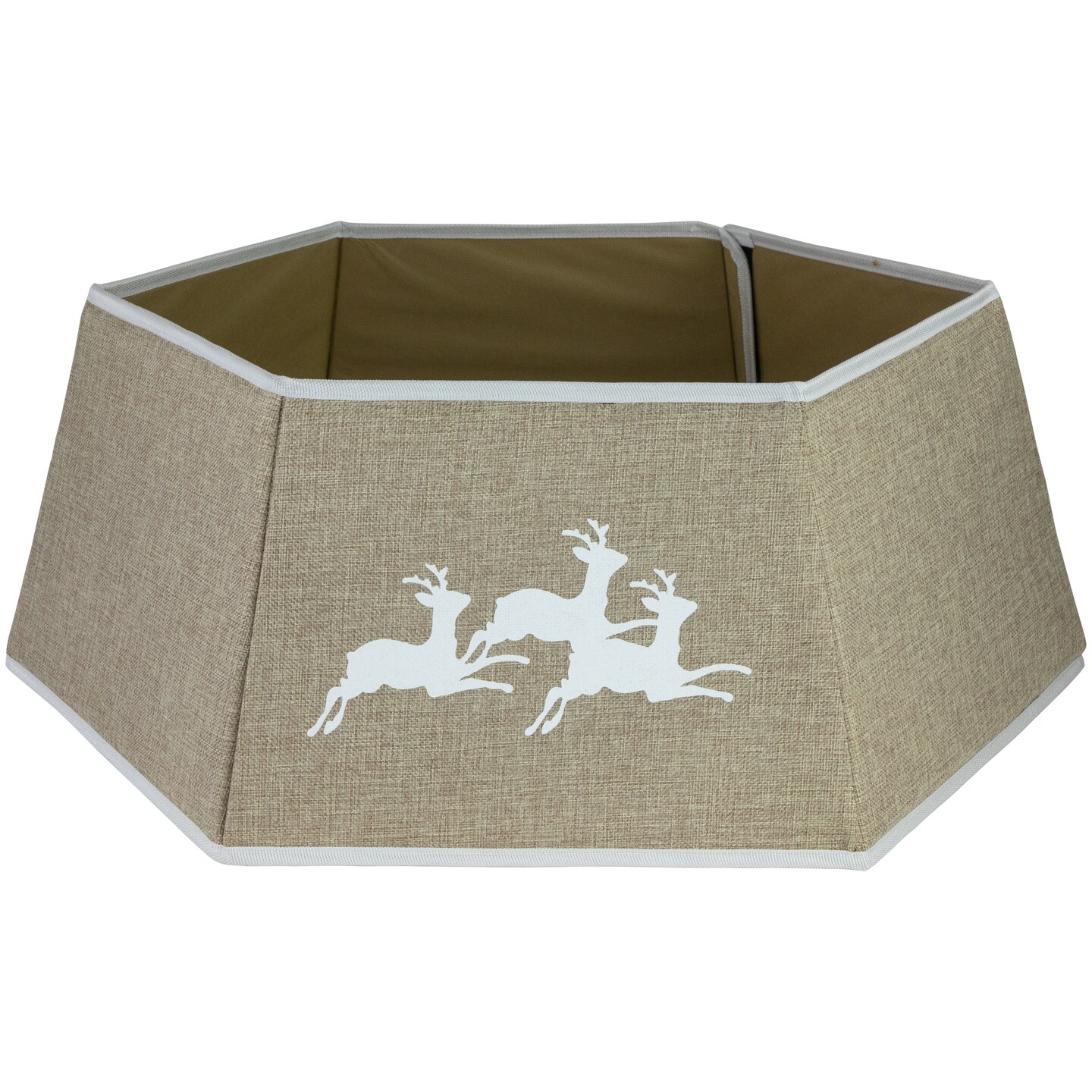 Northlight 26" Beige Burlap with Reindeer Hexagonal Christmas Tree
