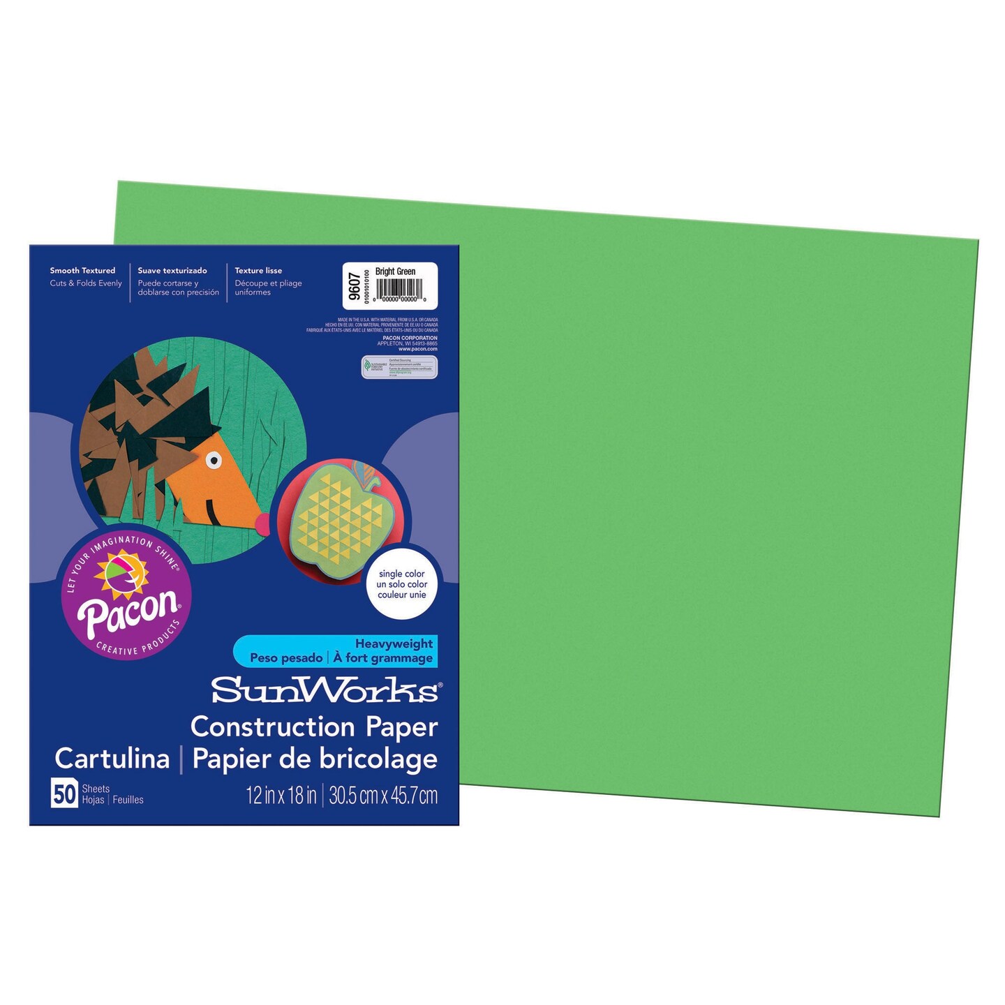 Construction Paper, Bright Green, 12&#x22; x 18&#x22;, 50 Sheets Per Pack, 5 Packs