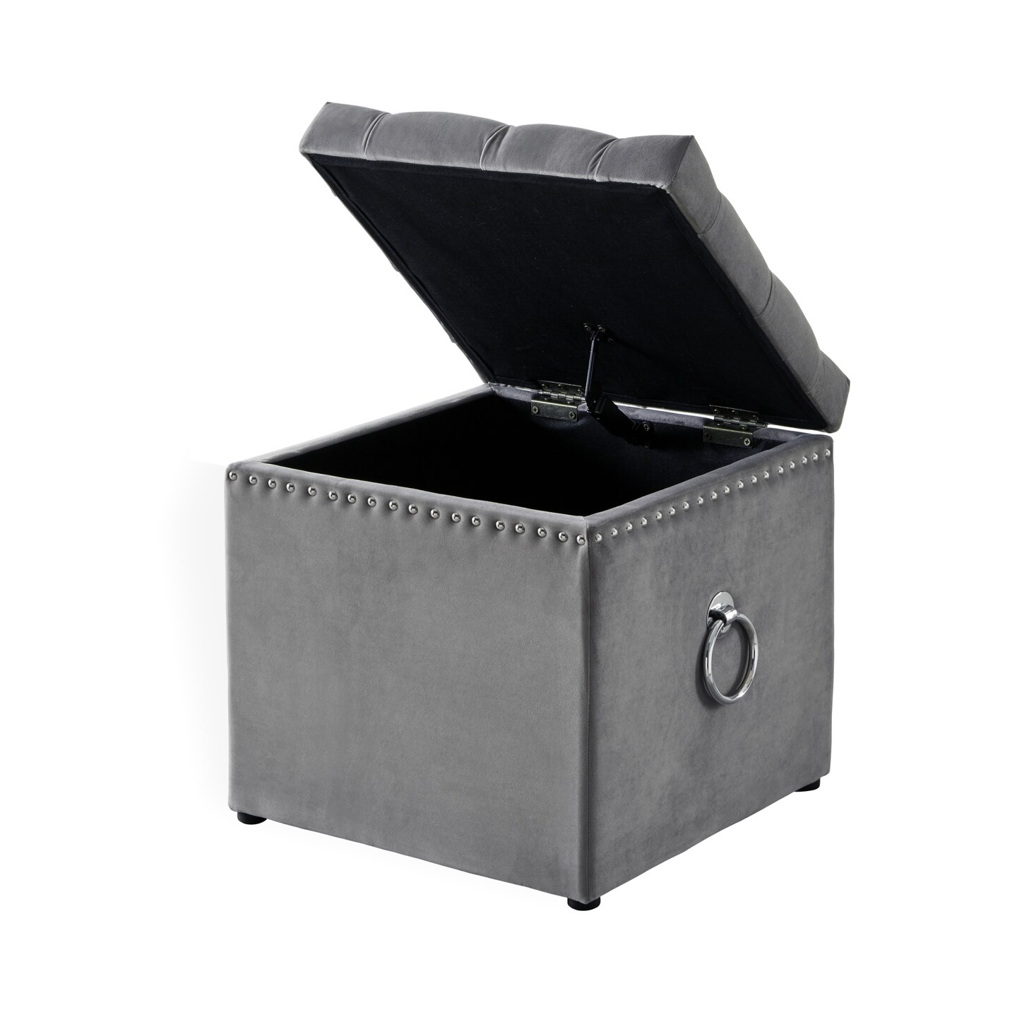 Micella Linen/Velvet Nailhead Trim Cube Storage Ottoman 1 Pc