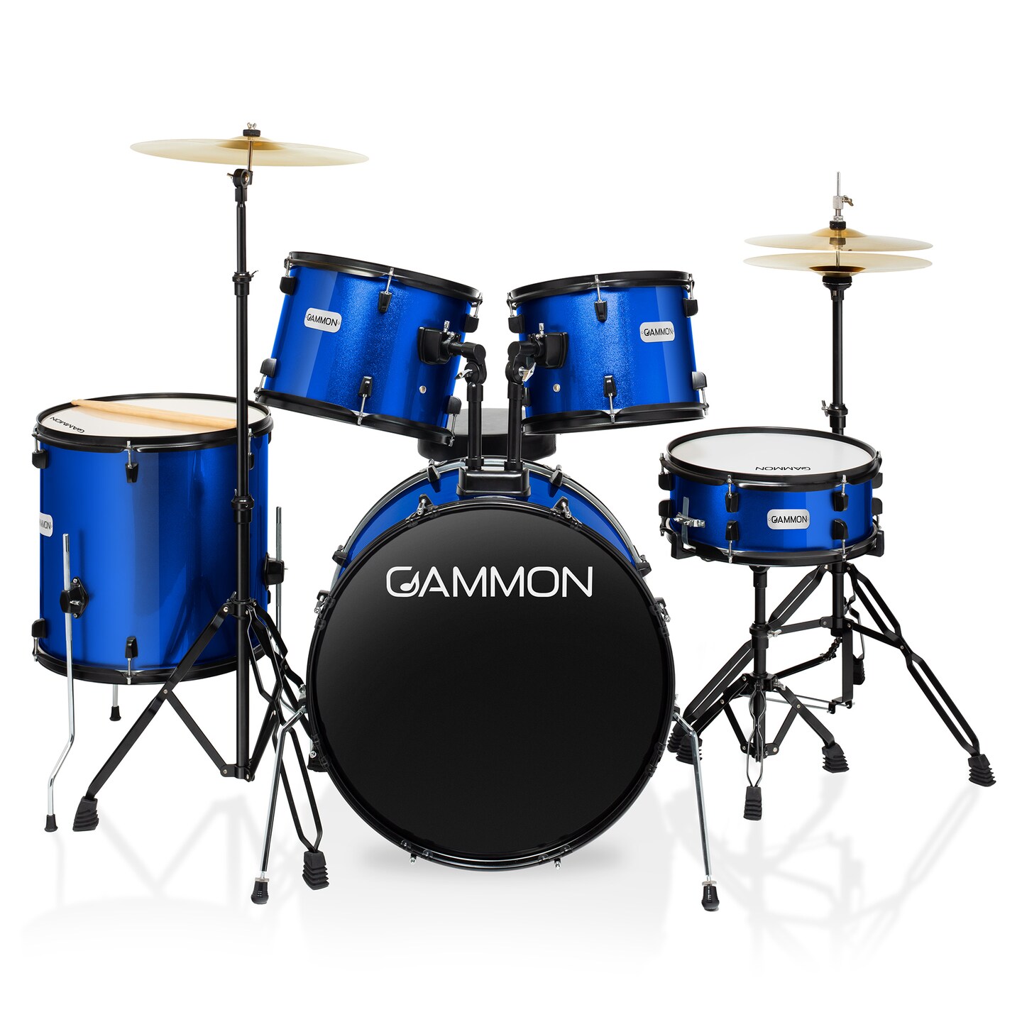Gammon Percussion Full Size Complete Adult 5-Piece Drum Set with Cymbals, Stands, Stool, and Sticks