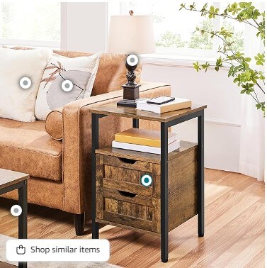 Nightstands Set of 2, Rustic Brown, Wood Bedside Table with 2 Drawer and Open Shelf, Bedside Cupboard Storage Cabinet Unit with Metal Frame for Bedroom/Small Space