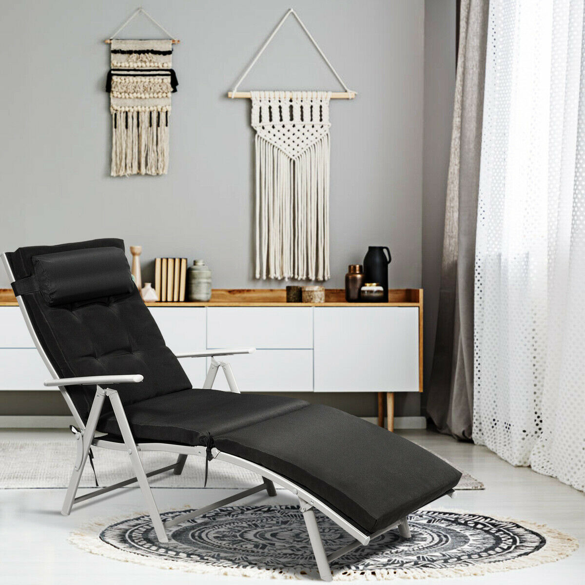 Costway Folding Chaise Lounge Chair w/Cushion Black\Gray\Turquoise