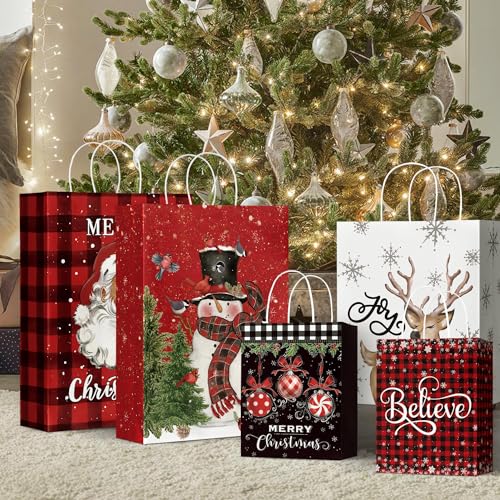 24 Christmas Gift Paper Bags Bulk with handles Wrapping Xmas Holiday Presents(6 Jumbo,6 Large,6 Medium,6 Small)