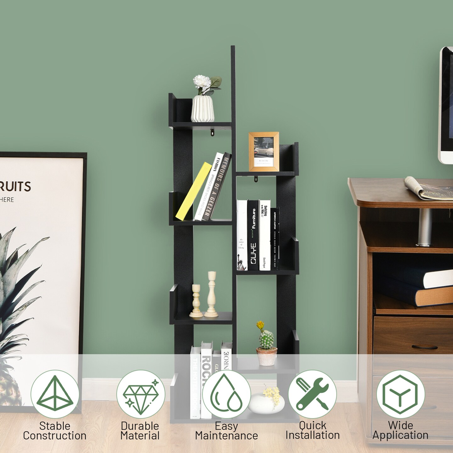 Costway 8-Shelf Bookcase Modern Tree Bookshelf Storage Decor Freestanding White/Black