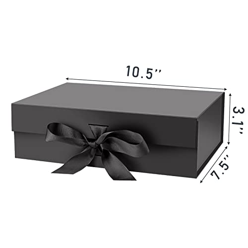 DaiJoob Gift Box with Lid for Presents 10.5x7.5x3.1 Inches with Ribbon and Magnetic Closure(1-Pack) (Black)