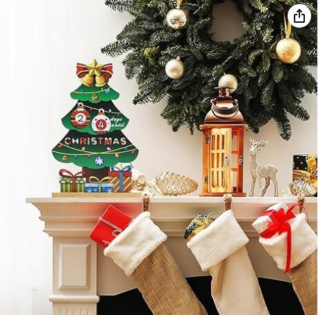 14&#x22; Wooden Advent Calendar, Colorful Xmas Tree Tabletop Centerpieces Decorations Indoor with &#x27;Merry Christmas&#x27; Printed, Large Wood X-mas Ornaments Home Decoration