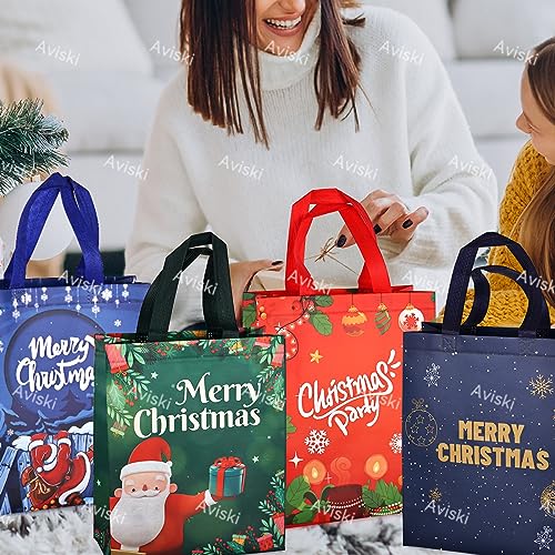 8 PCS Christmas Gift Bags,Christmas Tote Bags with Handles, Christmas Treat Bags, Multifunctional Non-Woven Christmas Bags for Gifts Wrapping Shopping, Xmas Party Supplies, 12.2&#xD7;9.8&#xD7;4.5inch