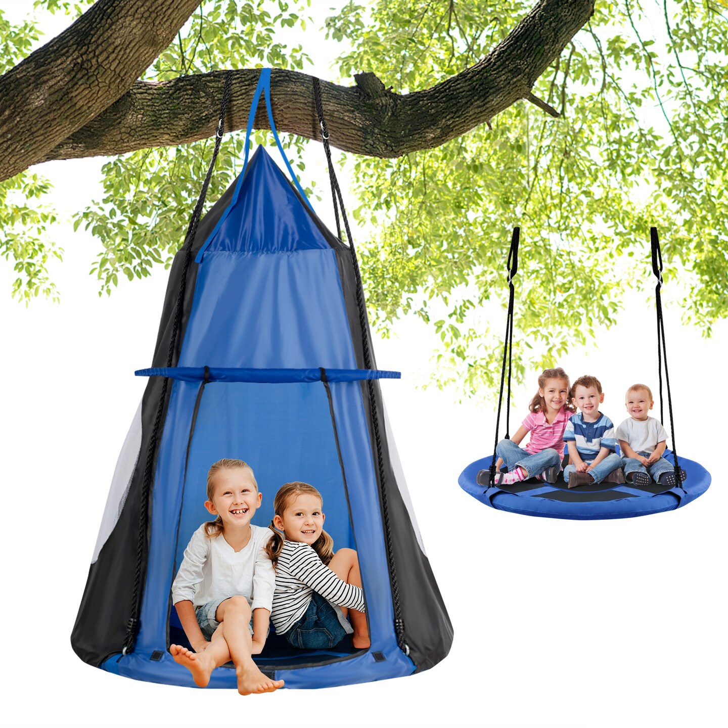 2-in-1 40 Inch Kids Hanging Chair Detachable Swing Tent Set