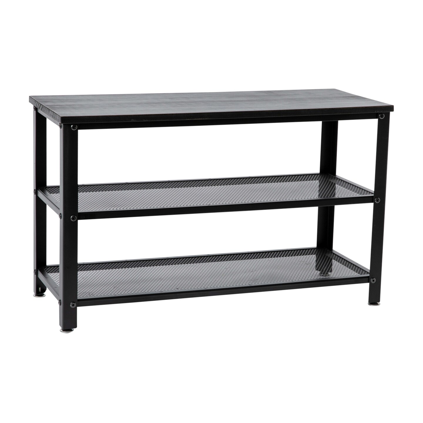 Emma and Oliver Isla 3-Tier Storage Bench with Metal Mesh Shelves for Entryway, Mudroom, or Bedroom