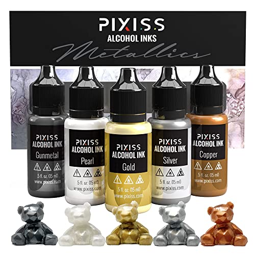 Pixiss Alcohol Ink Set - 25 Large Highly Saturated Colors 15ml/.5oz Alcohol-Based Inks for Resin Petri Dishes, Alcohol Ink Paper, Tumblers, Coasters