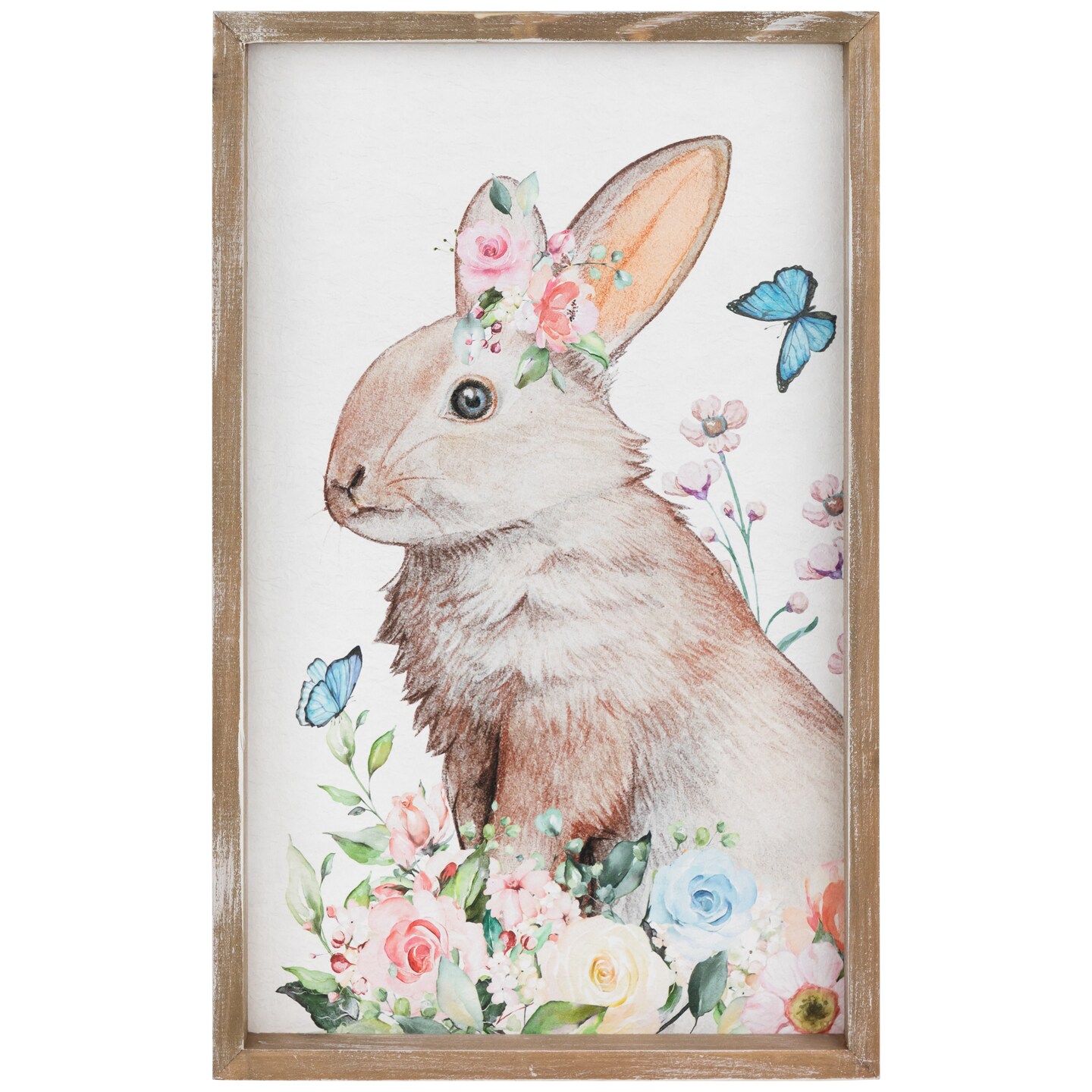 Northlight Easter Bunny with Flowers Framed Wall Sign - 11.75&#x22;