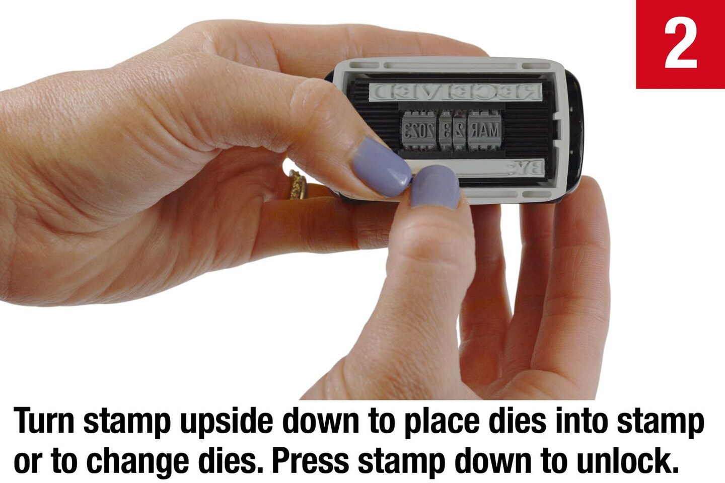2000 PLUS Self-Inking Message and Date Date Stamp, FAXED, PAID, RECEVIED, ENTERED, 1-3/4&#x22; X 7/8&#x22; Impression, Self-Inking, Red and Blue Ink