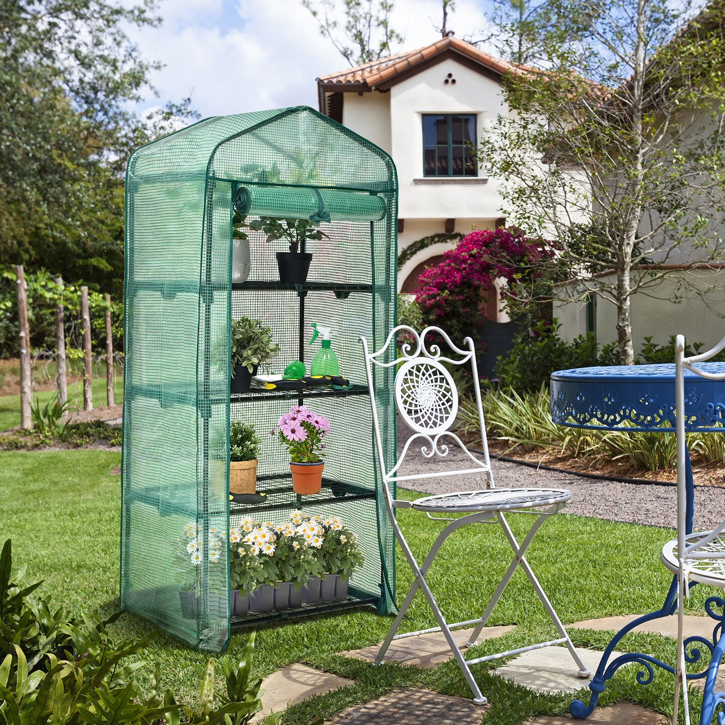 Mini Greenhouse with PE Cover 4-Tier Portable Warm House