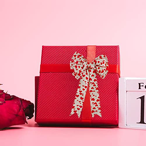 2.5" x 5.5 Yards Red Heart Printed Valentine's Day Burlap Ribbon Wired Edge Ribbon