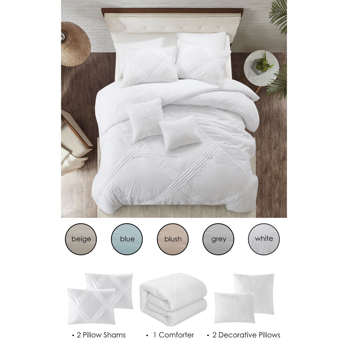 Ozzy 5pc Comforter Set With 2 Pillow Shams, 2 Decorative Pillows, 1 Comforter
