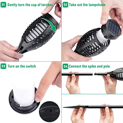 6 Pack Solar Torch Light with Flickering Flame for Garden Decor, Solar Garden Lights, Waterproof Solar Powered Outdoor Lights, Flame Torches for Outside Patio Path Yard Decorations