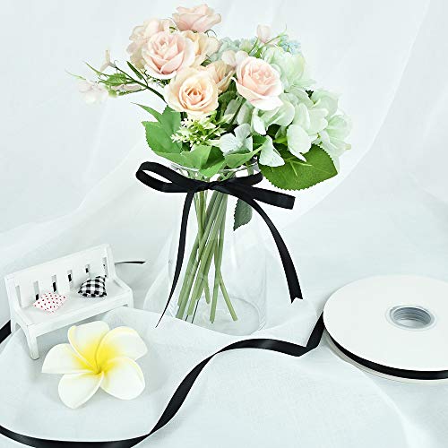 TONIFUL 3/8 Inch x 100yds Black Satin Ribbon Thin Solid Fabric Ribbons Roll for Gift Wrapping Invitation Floral Hair Balloons Craft Sewing Party Wedding Popsicles Decoration Valentine&#x27;s Day Bouquet