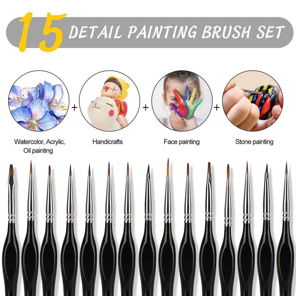 15PCS Miniature Paint Brushes Fine Tip .