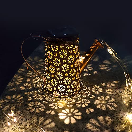 Solar Watering Can Lights Garden Decor, Retro Metal Hanging Solar Lantern with String Lights, Outdoor Decorations for Patio Porch Lawn Driveway Yards Backyard Pathway