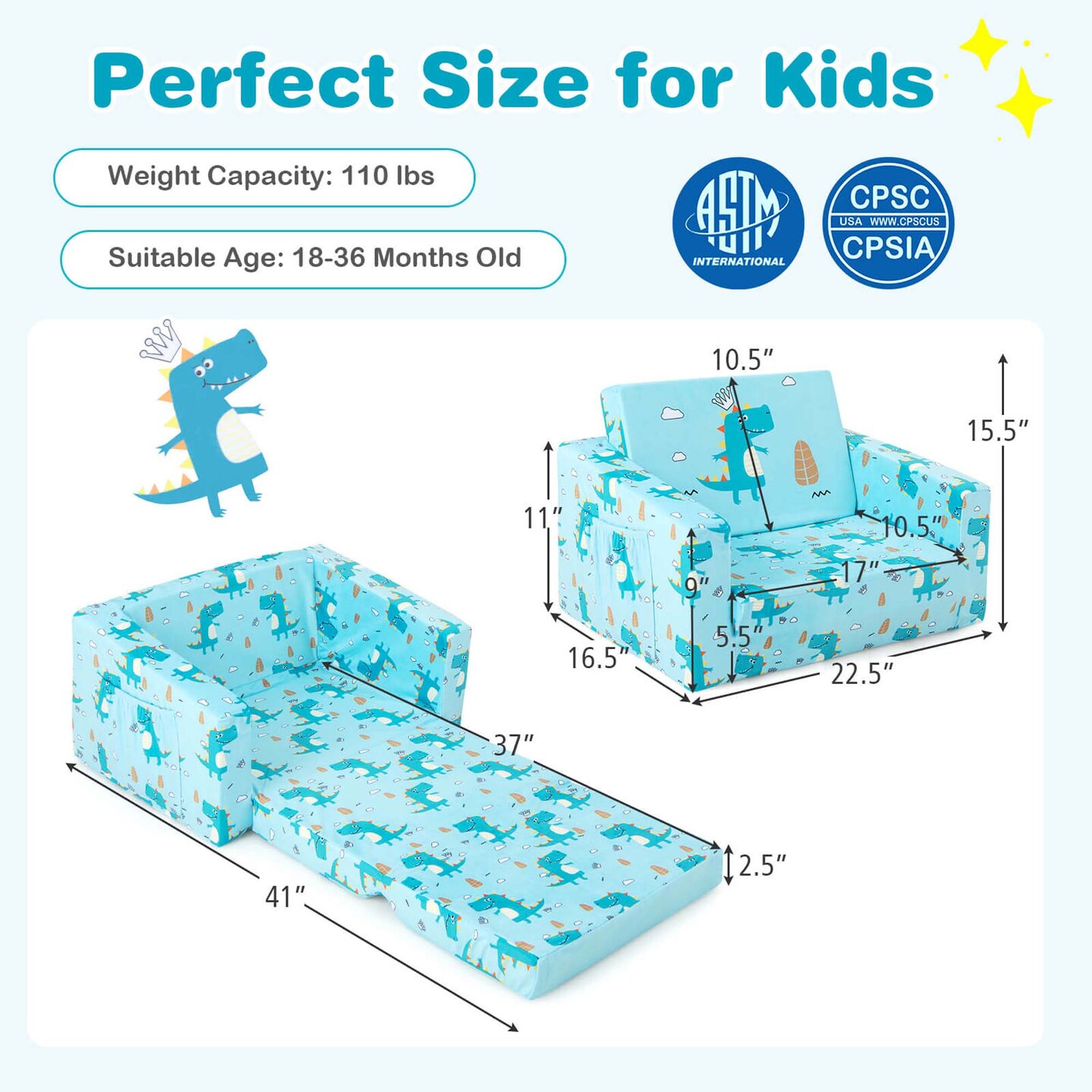 Costway 2-in-1 Convertible Kids Sofa Children Flip-Out Lounger Couch Upholstered Sleeper