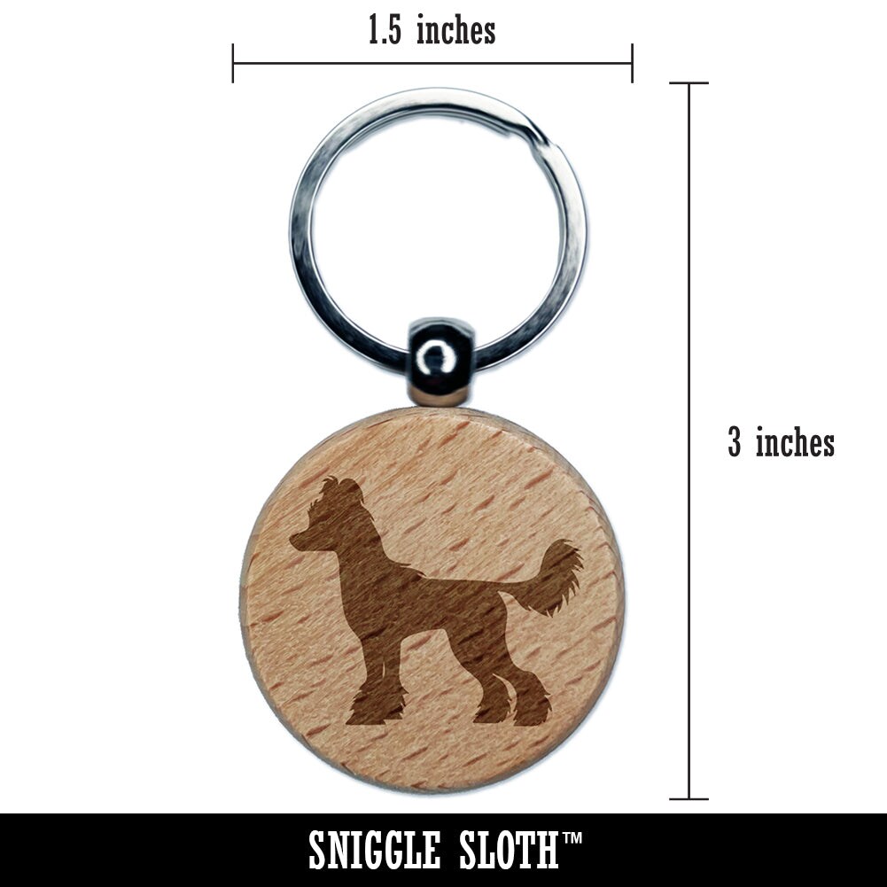 Chinese Crested Dog Solid Engraved Wood Round Keychain Tag Charm