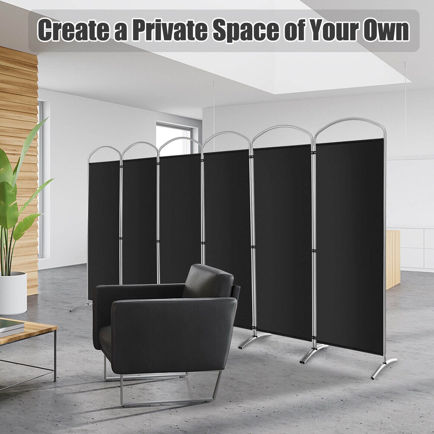 Extra Wide 6-Panel Folding Room Divider Privacy Screen with Metal Frame for Office or Bedroom