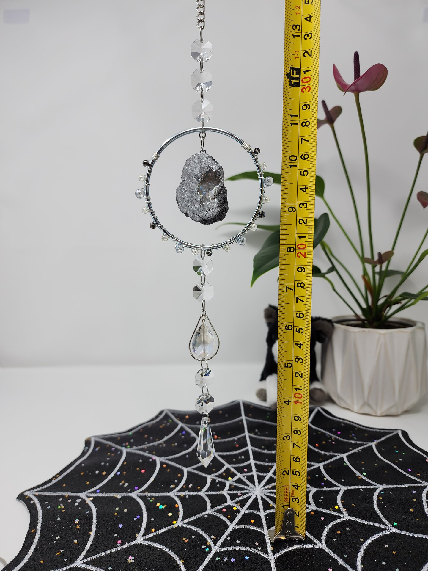 Druzy and Crystal Suncatcher: beaded, wire wrapped, home and garden décor, gift for her, hanging, rainbow, prism, window, mom, sunroom. product 3