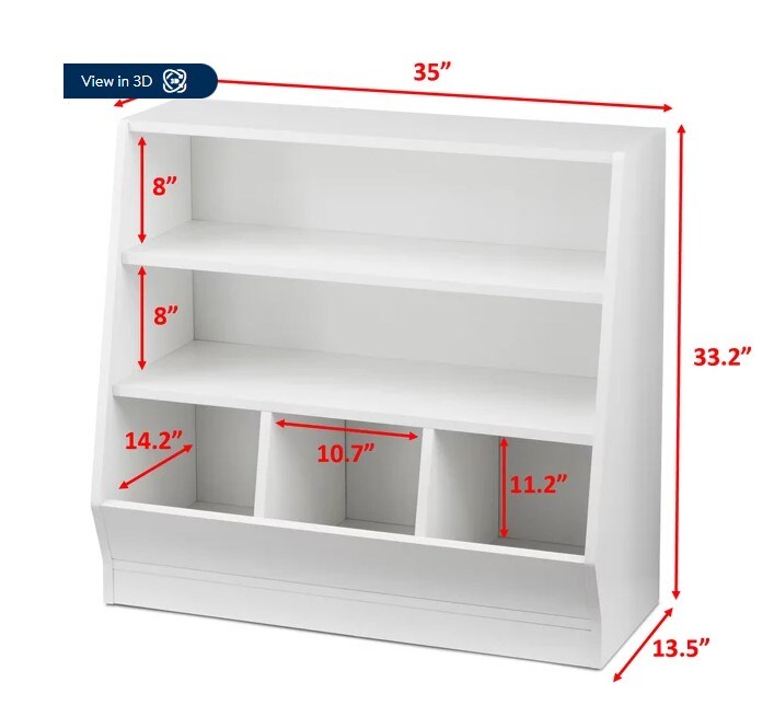 White Kids Bin Storage and Two Shelf Bookcase
