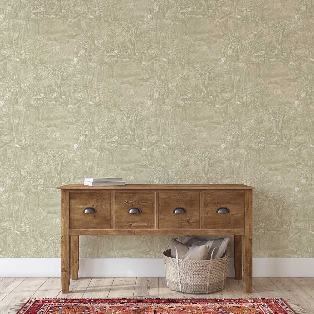 Tempaper Jungle Toile Peel and Stick Wallpaper Moss Green